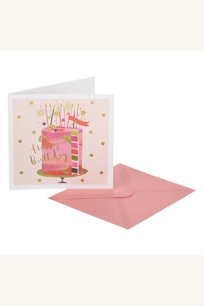 Comerivo Cartela Tort cu Lumanari pentru Aniversari Alba Roz Folie Aurie 15x15cm