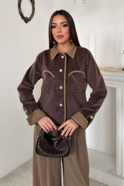 Elbee Fashion Woman Jachetă maro cu panouri