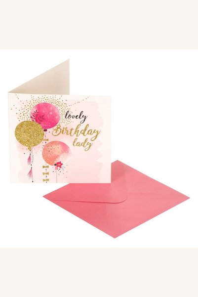 Comerivo Felicitare pentru aniversare cu baloane roz si glitter auriu, 15x15c...