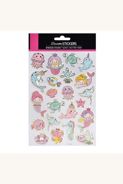 Comerivo Set 22 stickere sirene si vieti marine pastel cu detalii aurii pentr...