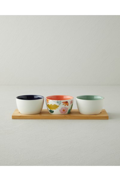 English Home Country Floral Stoneware 4 Parça Sunumluk 9,5x5 cm Renkli
