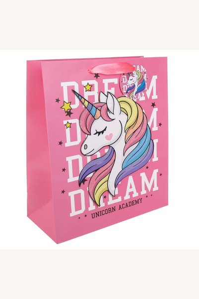 Comerivo Sacosa cadou roz cu unicorn 3D pentru fete, 26x12x32 cm, cu manere
