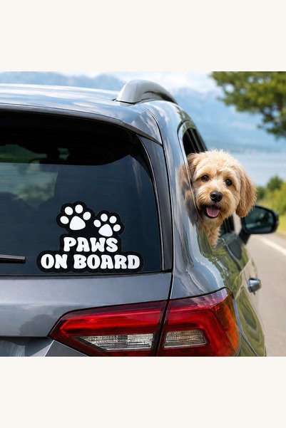 Comerivo Autocolant masina cu labute - Paws On Board 18x14cm pentru iubitori ...