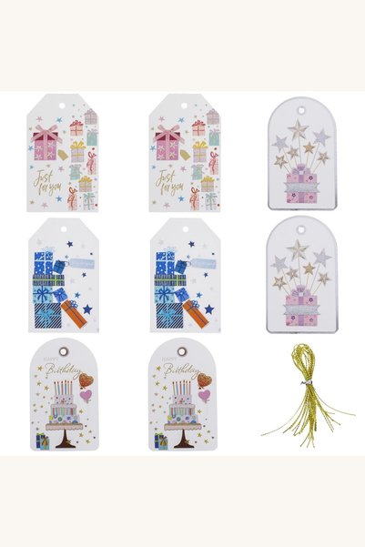 Comerivo Etichete pentru cadouri albe cu folie aurie, 4 modele diferite, 6x10...