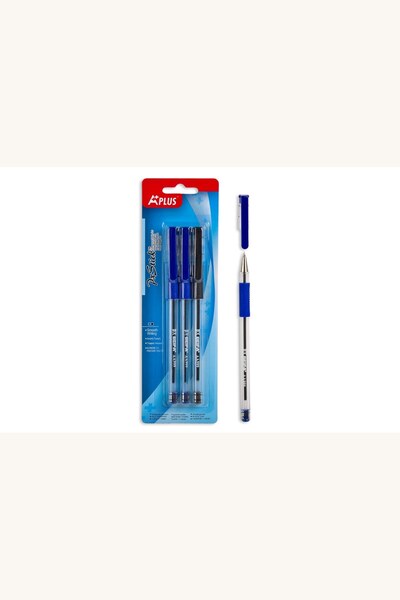 Comerivo 3 Pixuri Ballpoint cu Grip Ergonomic - 2 Albastre si 1 Neagra