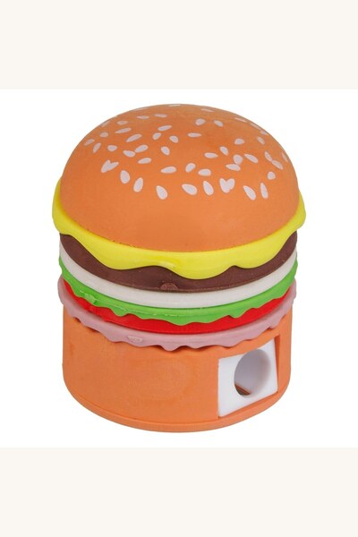 Comerivo Ascutitor cu Radiera in Forma de Burger, Set Dezasamblabil 4.5cm