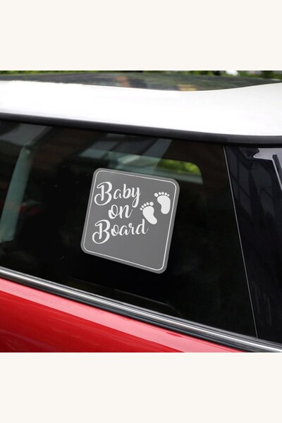 Comerivo Sticker masina Baby On Board cu picioruse alb 18x20cm