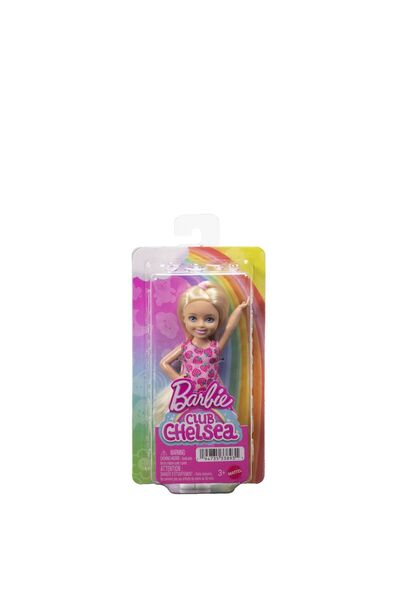 Barbie Blonde Chelsea doll with pink strawberry dress