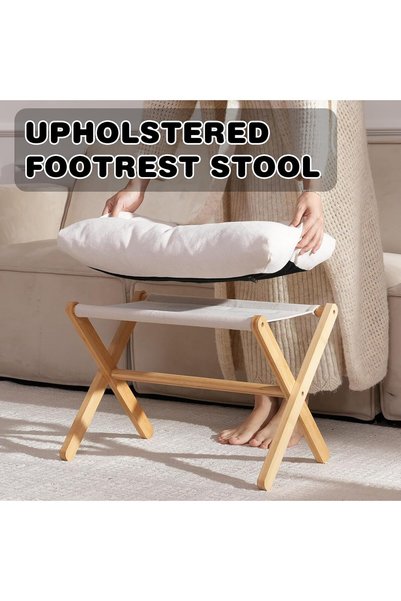 Mkats Bamboo Foldable Foot Rest Ottoman, Upholstered Foot Stool