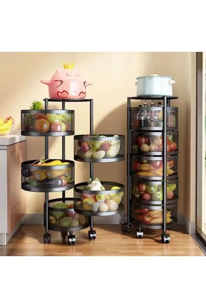 KMARKA 5 Layers Hot Sale Stainless Steel Kitchen Storage Rotatable Shelf Vege...
