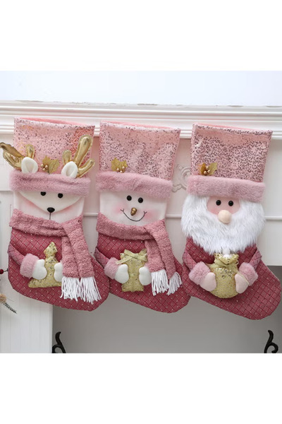 GGEROU Pink Christmas Stockings 3 Packs 16 Inch Xmas Stocking Sparkling Sequi...