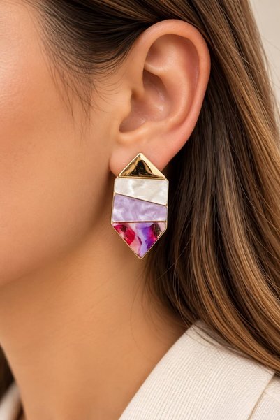 Nilsu Aksesuar Women's Geometric Marble Pattern Large Earrings