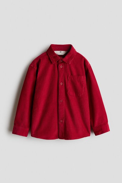 H&M Pamuklu ve Fitilli Kadife Gömlek