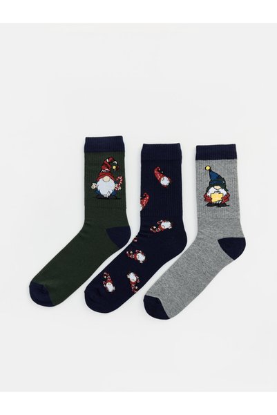 LC Waikiki Rmz Gi̇yi̇m Farkiyla Embroidered Men's Socks 3-Piece Set