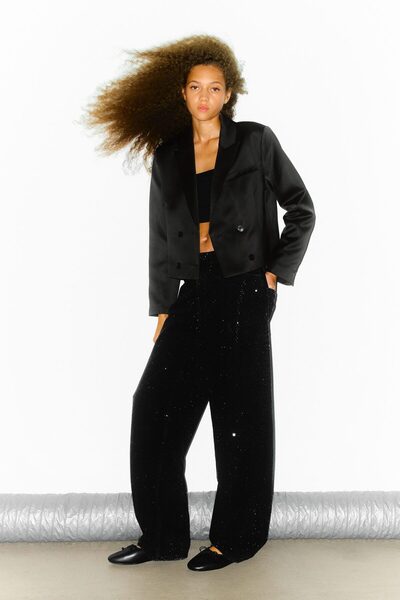 H&M Kısa Kruvaze Saten Blazer