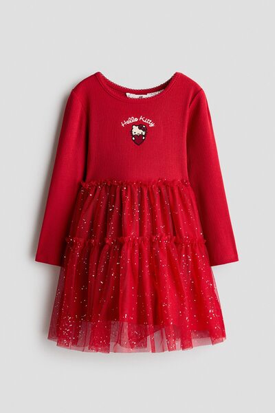 H&M Baskı Motifli ve Tül Etekli Elbise