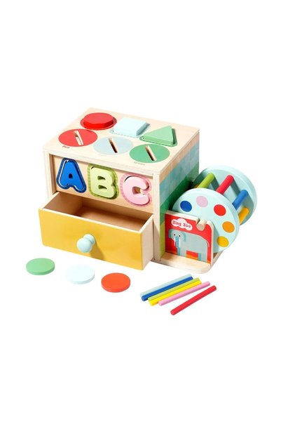 ETOY Set Jucarie Educationala Lemn 5-in-1: Sortator Forme, Litere, Culori