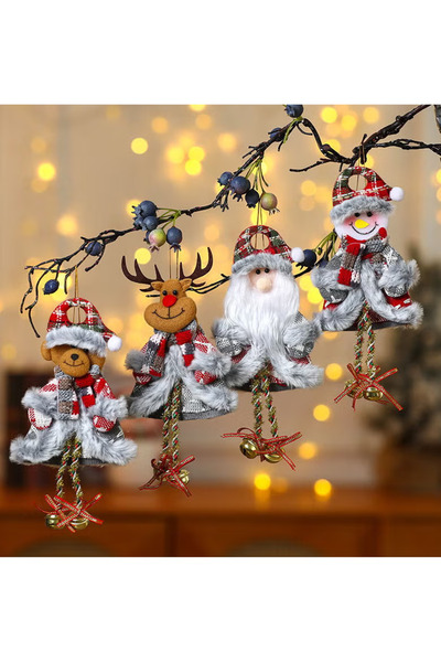 GGEROU 4 Pack Plush Christmas Tree Ornaments Santa, Snowman, and Reindeer Des...