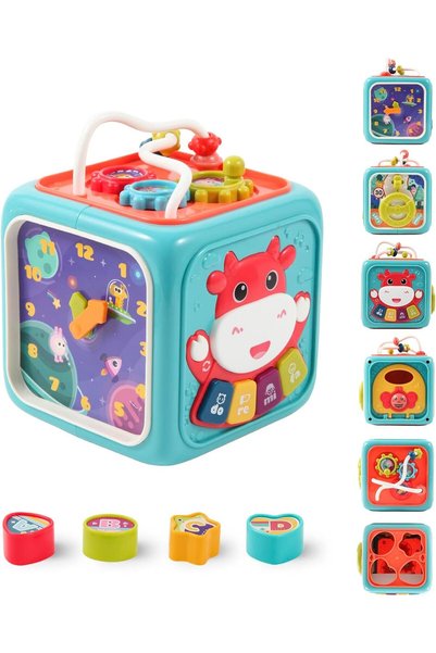 ETOY Jucarie interactiva, Cub educativ 6 in 1 cu sunete si lumini, 18 m+, 13 ...