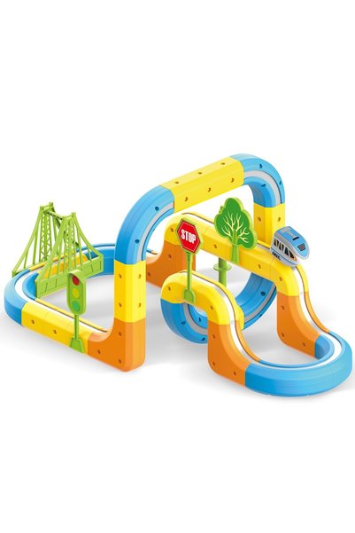 Salma Set interactiv de trenulet cu pista modulara colorata, cu pod si acceso...