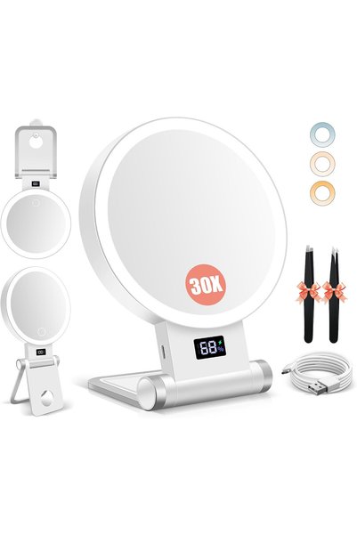 BEAUTY PLANET Oglindă cosmetică iluminată, mărire 30X, 1X, LED cu 3 temperatu...