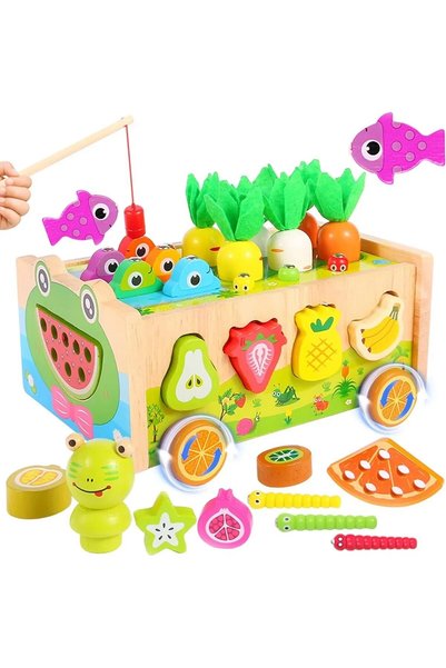 Salma Set educativ multifunctional din lemn cu joc de pescuit, sortare forme ...