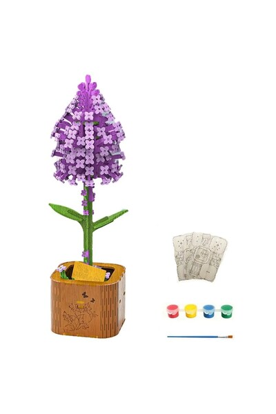 Salma Set creativ DIY floare lavanda puzzle din lemn cu ghiveci si vopsele pe...
