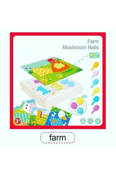Salma Set joc educativ Placa Pegboard si pioni ciuperca cu tematica ferma pen...