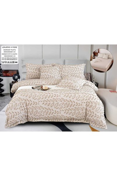 Truva Home Lenjerie Pat Dublu Bumbac Fin Gofrat, Premium | 6 Piese | Cearșaf ...