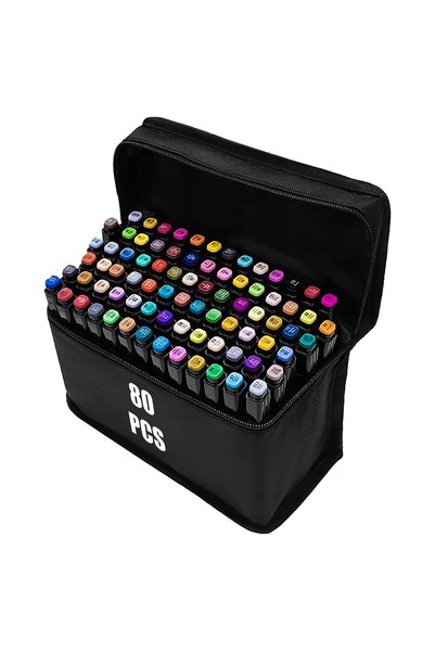 OEM Set de markere cu alcool Arvada Color Magic, 80 de piese, vârf dublu 1-6 ...