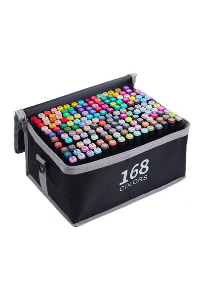 OEM Set de markere cu alcool Arvada, 168 de piese, vârf dublu 1-6 mm, multico...