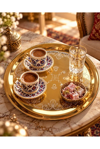 Midilli Home ROY 6'lı Dekoratif İşlemeli Gold Metal Dekoratif Servis Tepsisi,...