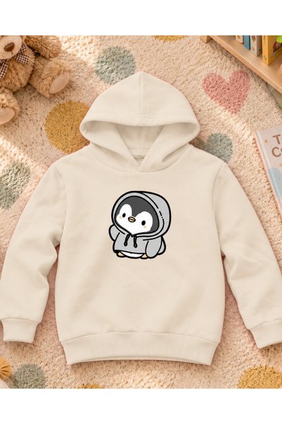 Toum Cute Penguin Printed Hooded Unisex Kids Sweatshirt
