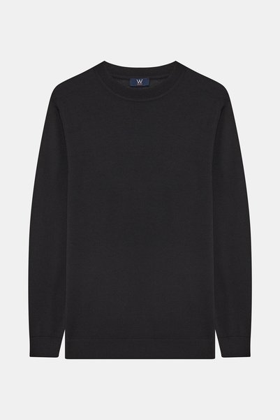 W Collection SİYAH STANDART KALIP BİSİKLET YAKA MERİNOS YÜN KAZAK