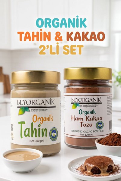 BEYORGANİK Organik Tahin 300 g ve Organik Kakao 120 g 2'li Set (Pestisit Analizli)
