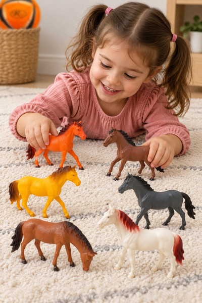 RCO Set 6 figurine cai si caluti de jucarie pentru copii, animale de ferma, 3...