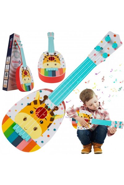MalPlay Chitara acustica pentru copii Giraffe 36 x 11 cm, cu 4 corzi flexibil...