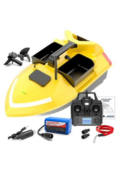 iUni Barcă de nadă pentru pescuit U02, GPS, Carcasă fosforescentă, 3 rezervoa...