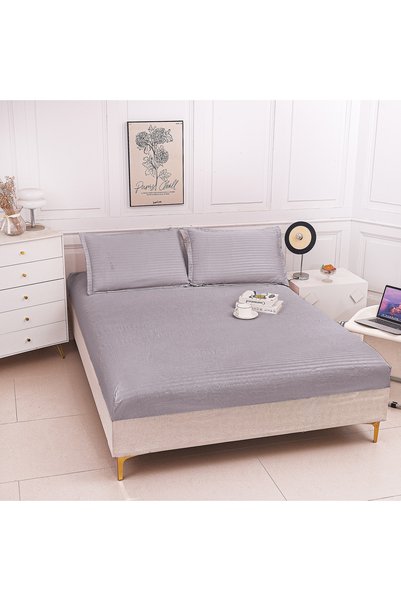 Truva Home Set Husă Pat Dublu cu Elastic din Damasc Subțire | 3 Piese (Husă 1...