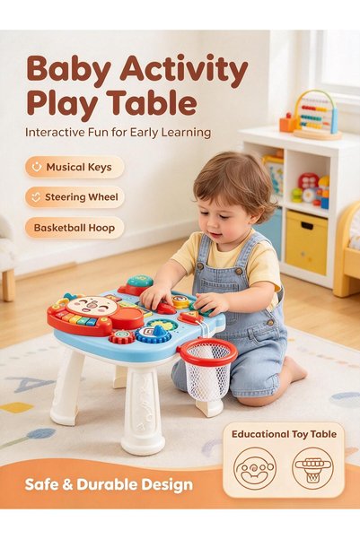 Berma Baby طاولة أنشطة للأطفال، طاولة تعليمية موسيقية متعددة الوظائف، مركز أن...