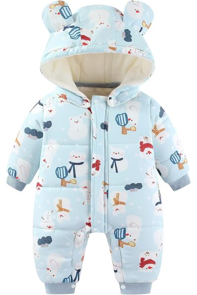 JiAmy Combinezon de iarnă unisex, imprimeu, glugă detașabilă, fermoar, capse,...