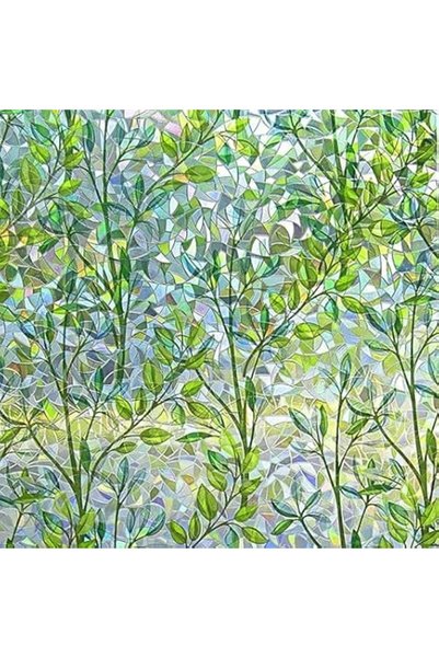 KOWVOWZ 3D Stained Glass Privacy Window Film, Green Leaves Door Film, UV Sun ...