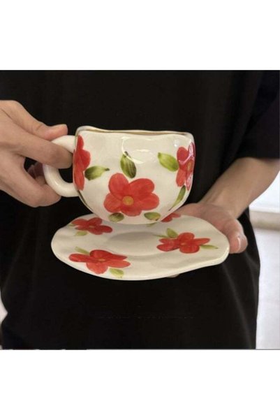Arabest Elegant coffee cup with saucer - ceramic decorated with flowers