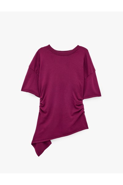 Koton Crew Neck Short Sleeve Asymmetrical Knit Sweater with Waistband