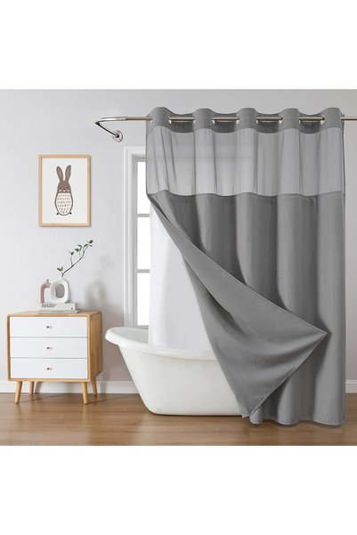 Generic ستارة حمام بتصميم ريفي 71×75 بوصة، ستارة حمام بدون خطافات، بطانة قابل...