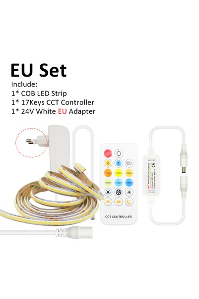 Choice شريط إضاءة LED بتقنية COB بطول 5 متر، 24 فولت، CCT ثنائي الأسلاك، قابل...