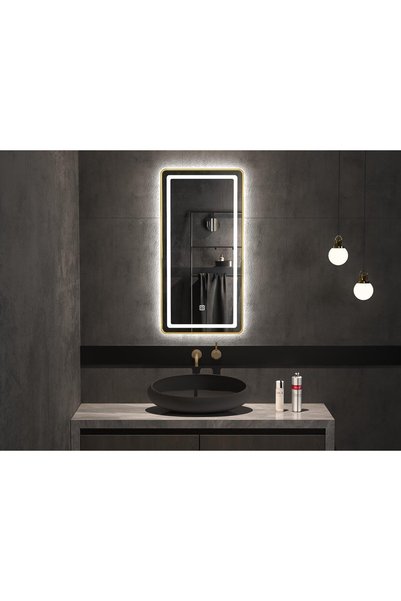 Generic مرآة حائط LED بإطار من الألومنيوم الذهبي مقاس 60x120 سم