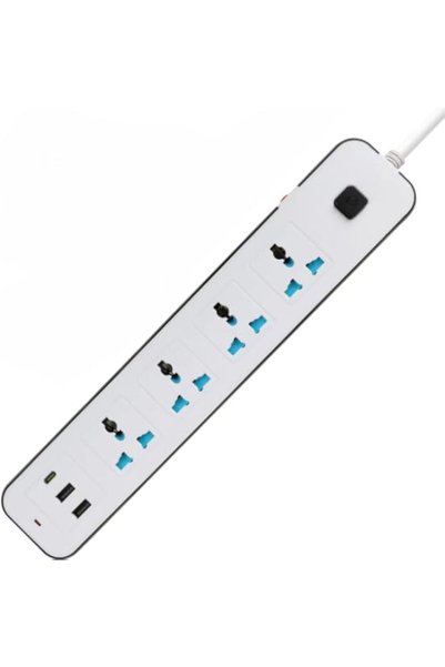 Generic سلك تمديد عالمي بقابس بريطاني مع 4 مقابس و2 منفذ USB-A ومنفذ USB-C وا...