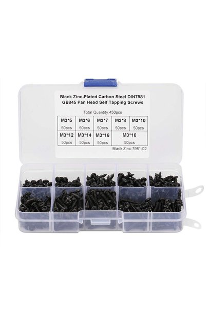 Generic مجموعة براغي، 450 قطعة من البراغي ذاتية اللولبة سوداء اللون M3، طقم م...
