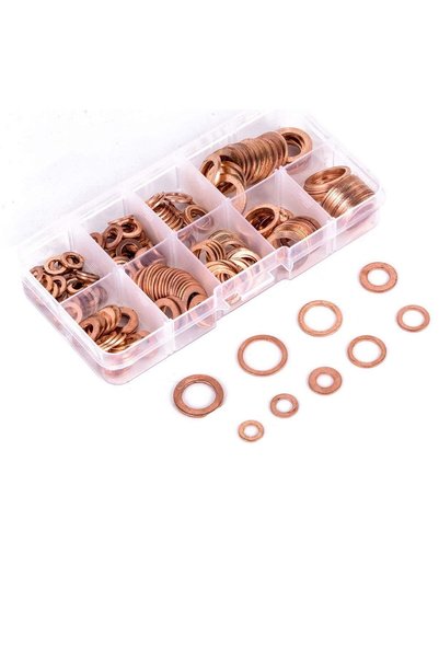 Generic 200 قطعة من حلقات النحاس المسطحة المتنوعة M5-M14، مجموعة حلقات إحكام ...